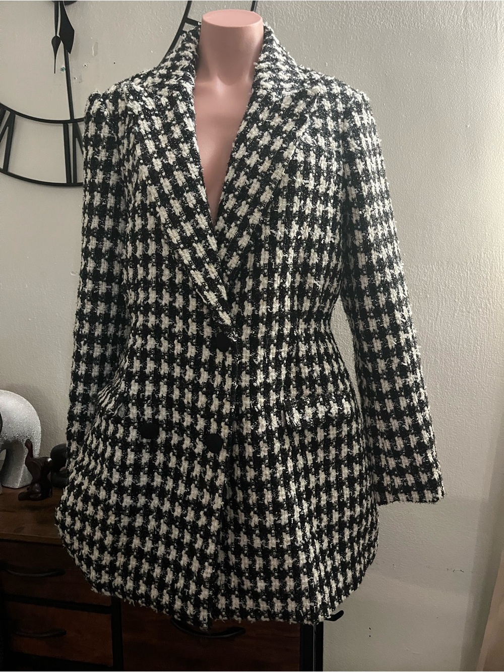 #319 Self-Portrait Black and White Houndstooth Blazer